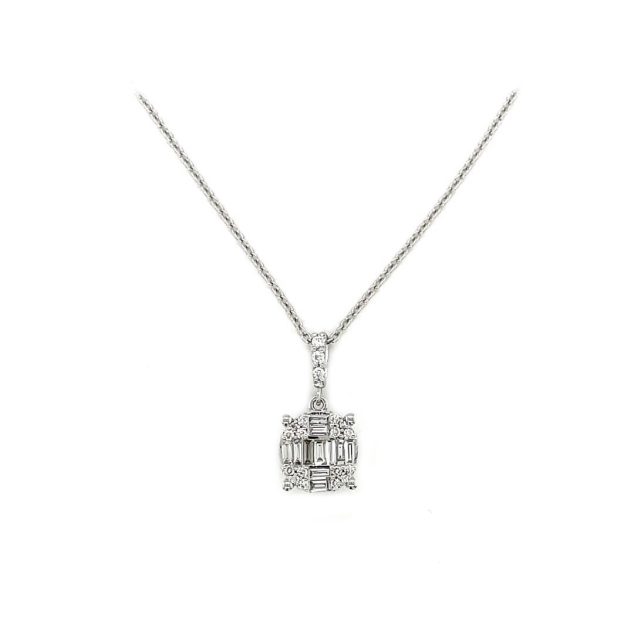 Round and Baguette Diamond Pendant