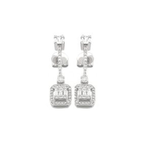Baguette and Round Diamond Drop Earrings