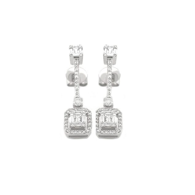 Baguette and Round Diamond Drop Earrings