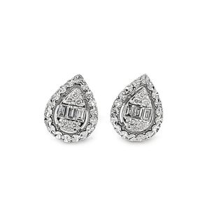 Baguette and Round Cut Diamond Stud Earrings