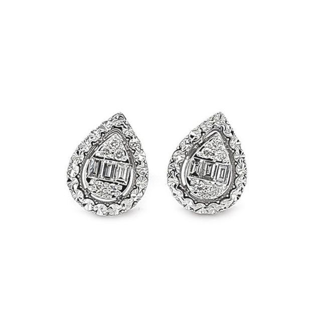 Baguette and Round Cut Diamond Stud Earrings