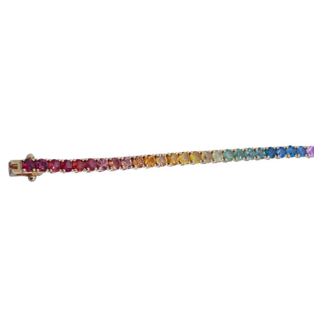 Emerald Cut Multi-Colored Saphire Tennis Bracelet