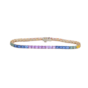 Emerald Cut Multi-Colored Saphire Tennis Bracelet