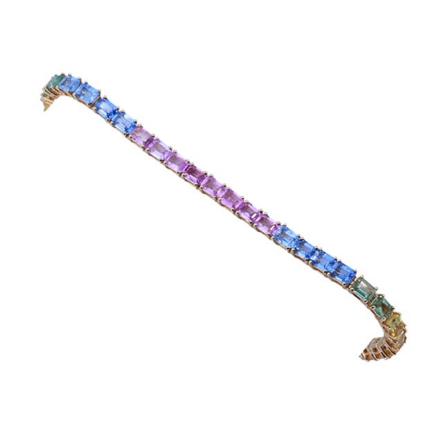 Emerald Cut Multi-Colored Saphire Tennis Bracelet