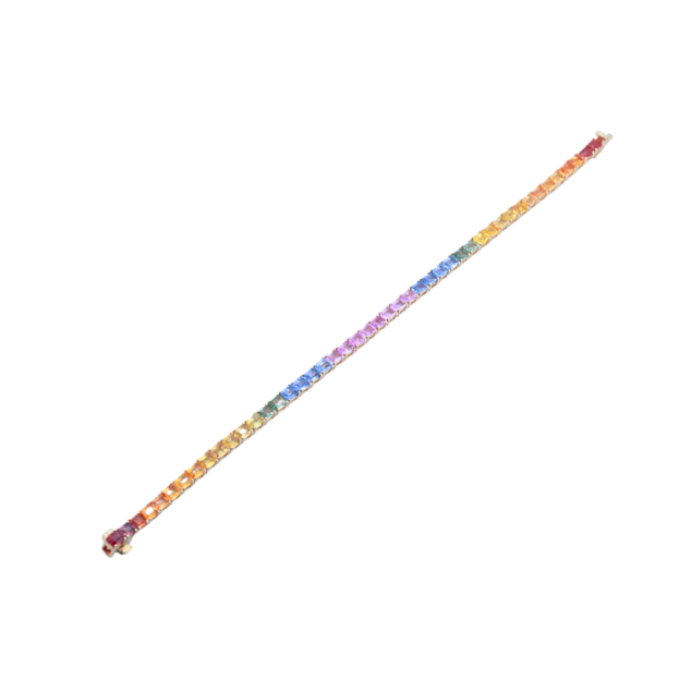 Emerald Cut Multi-Colored Saphire Tennis Bracelet