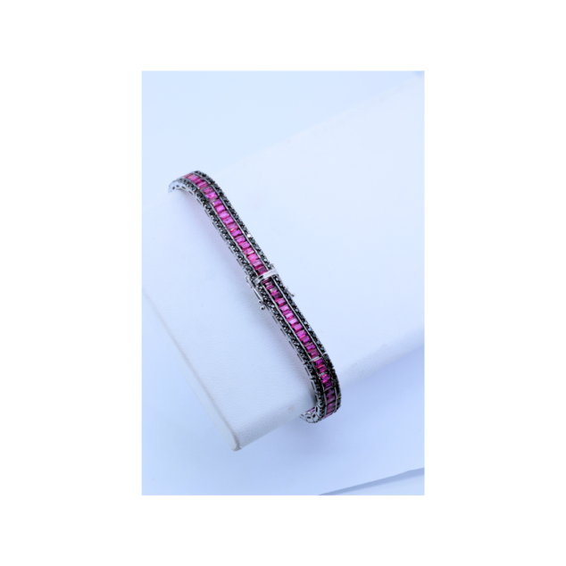 Three-Row Ruby and Diamond Tennis Bracelet