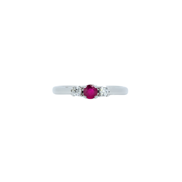 Ruby and Diamond Three Stone Ring