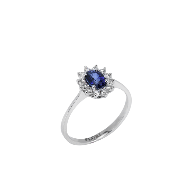 Sapphire and Diamond Oval Cut Ring