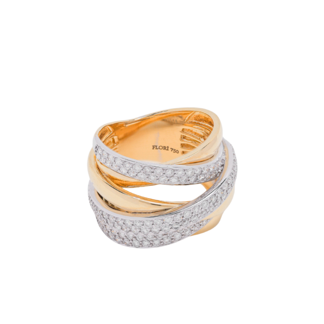 Two-Tone Crossover Round Cut Diamond Ring