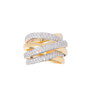 Two-Tone Crossover Round Cut Diamond Ring