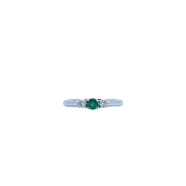 Natural Emerald and Diamond Three Stone Ring