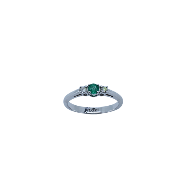 Natural Emerald and Diamond Three Stone Ring