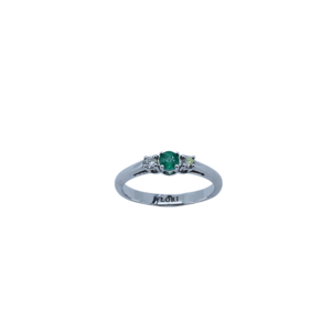 Natural Emerald and Diamond Three Stone Ring