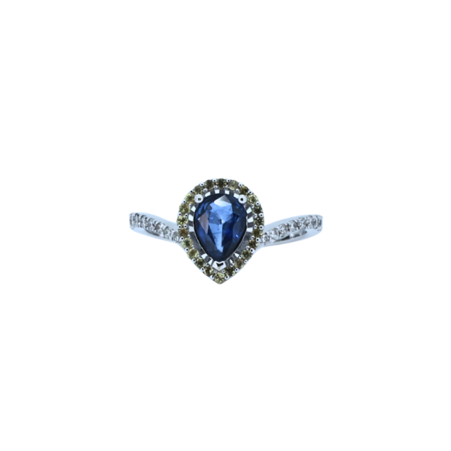 Pear Cut Sapphire and Diamond Ring