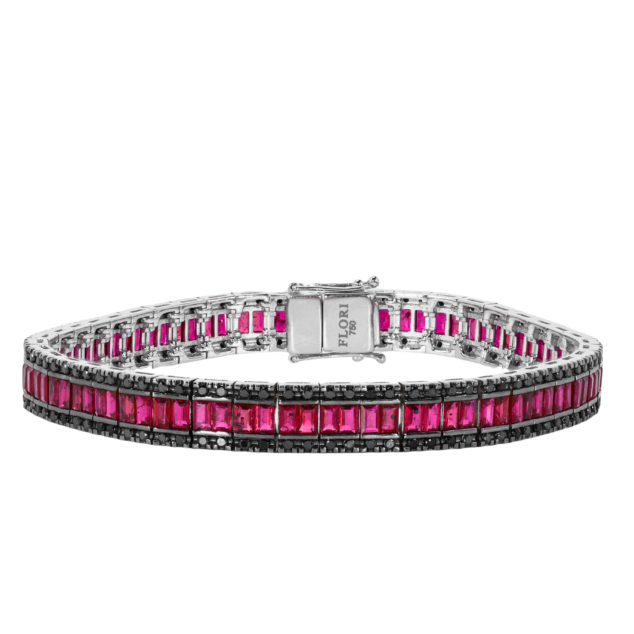 Three-Row Ruby and Diamond Tennis Bracelet