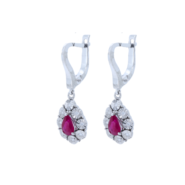 Pear Shape Ruby and Diamond Drop Earrings