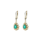 Pear Cut Natural Emerald and Diamond Dangle Earrings