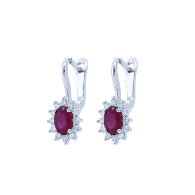 Ruby and Diamond Oval Cut Earrings