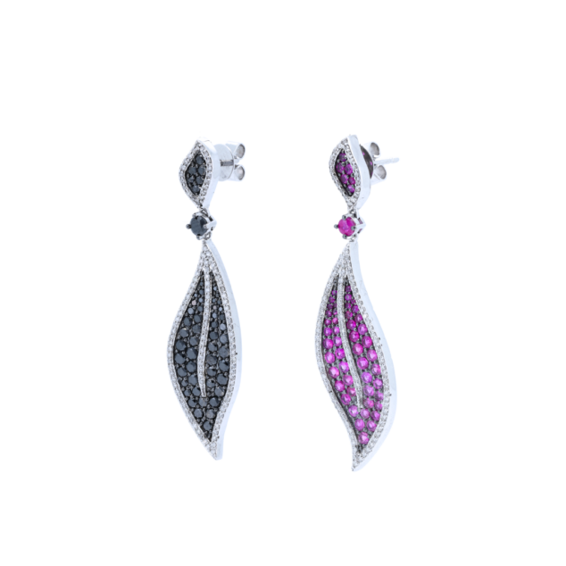 Leaf Shape Ruby and Diamond Earrings