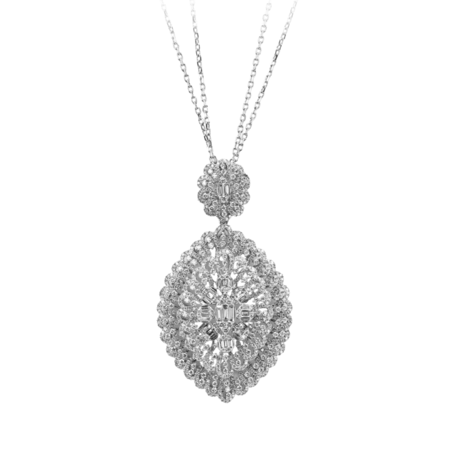 Baguette and Round Cut Marquise Halo Pendant