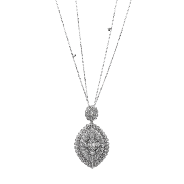 Baguette and Round Cut Marquise Halo Pendant