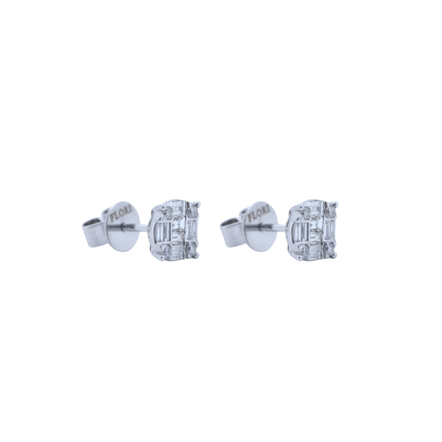 Baguette and Round Diamond Stud Earrings