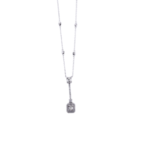 Baguette and Round Double Drop Pendant Necklace