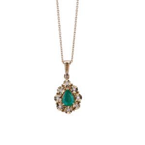 Pear Cut Natural Emerald and Diamond Pendant