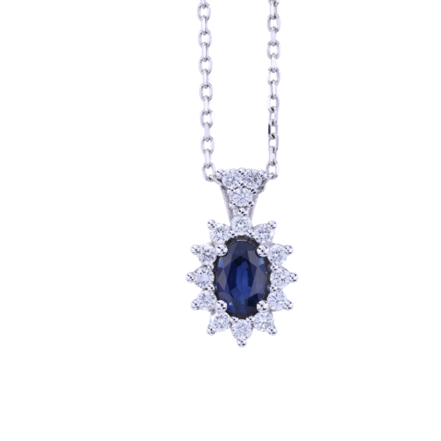 Sapphire and Diamond Oval Cut Pendant