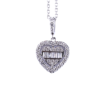 Heart-Shaped Halo Baguette and Round Cut Diamond Pendant