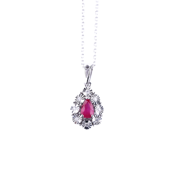 Pear Cut Ruby and Diamond Pendant