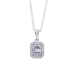 Halo Baguette and Round Cut Diamond Pendant