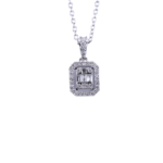 Halo Baguette and Round Cut Diamond Pendant