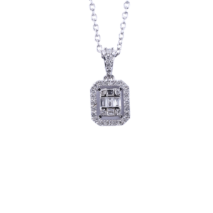 Halo Baguette and Round Cut Diamond Pendant