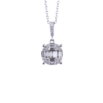 Baguette and Round Halo Diamond Pendant