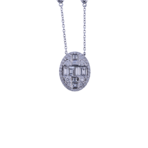 Baguette and Round Cut Diamond Halo Pendant