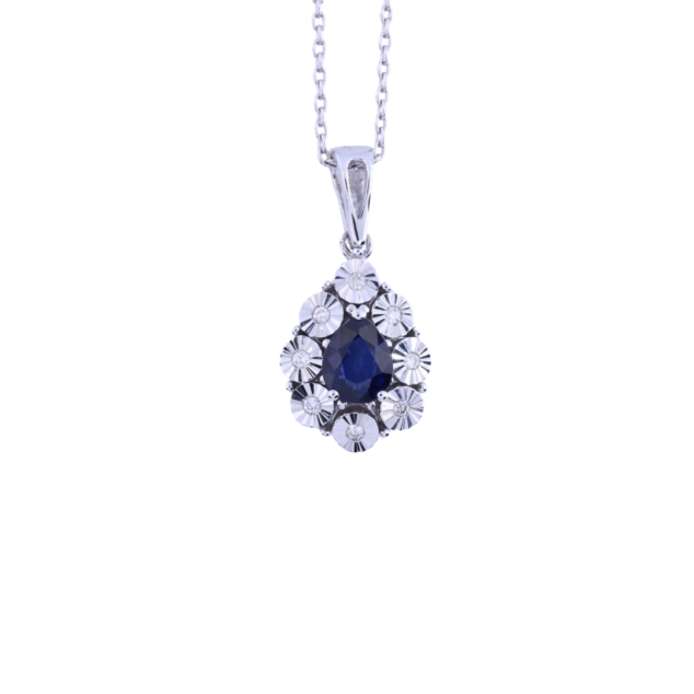 Pear Cut Sapphire and Diamond Pendant