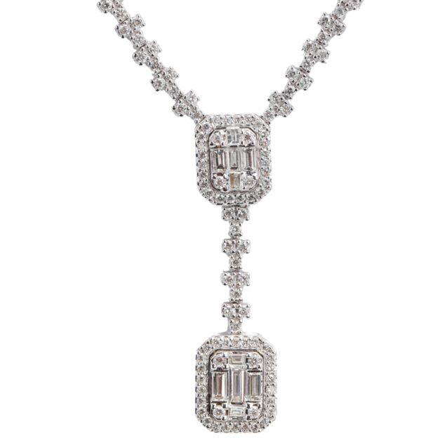 Multi-Shape Baguette and Round Cut Diamond Necklace