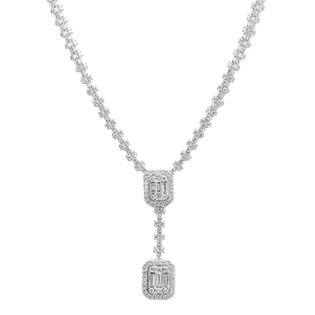 Multi-Shape Baguette and Round Cut Diamond Necklace