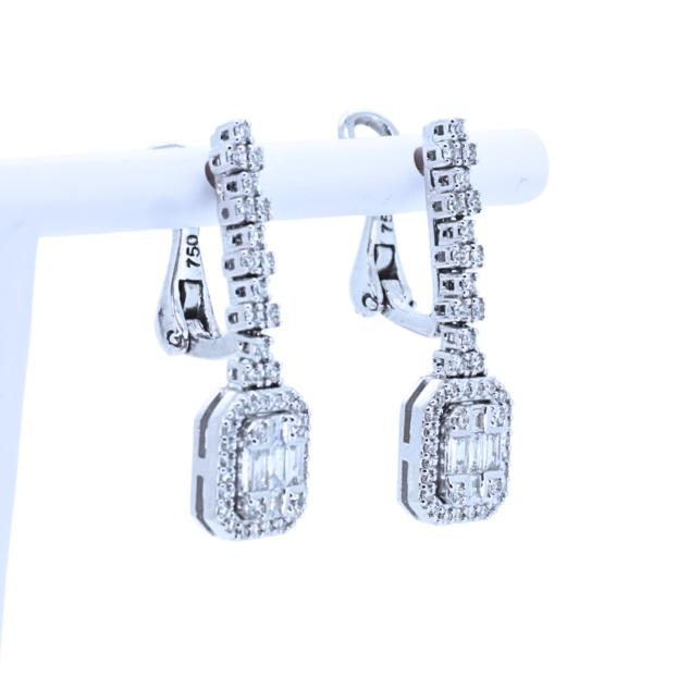 Baguette and Round Cut Diamond Drop Earrings