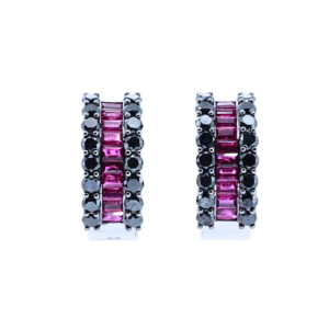 Three-Row Ruby and Diamond Hoop Earrings