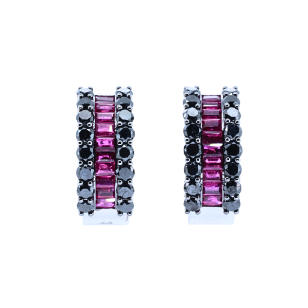 Three-Row Ruby and Diamond Hoop Earrings