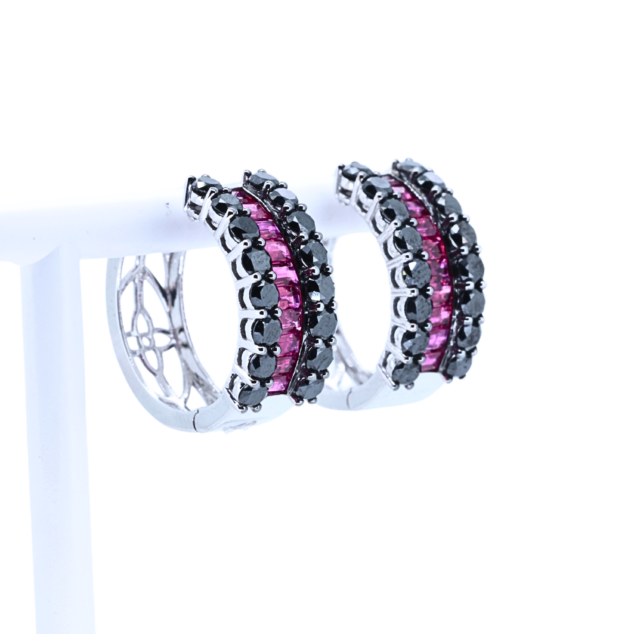 Three-Row Ruby and Diamond Hoop Earrings