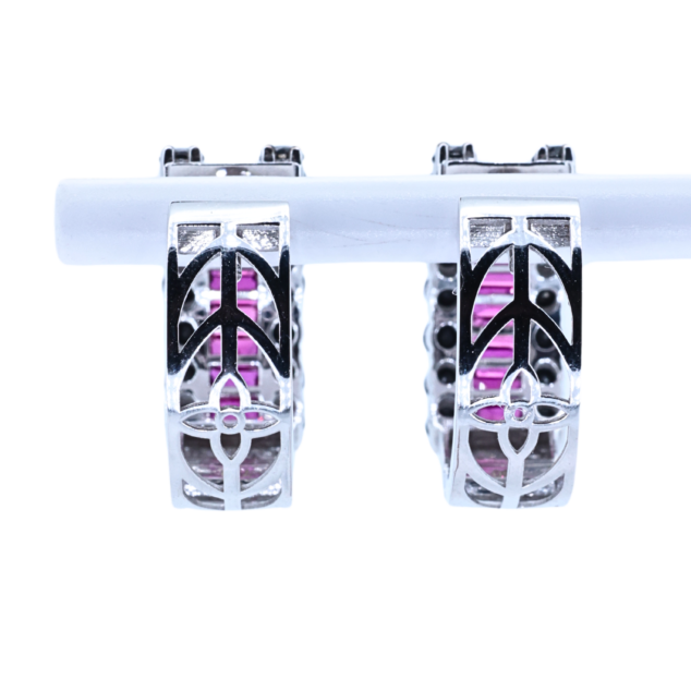 Three-Row Ruby and Diamond Hoop Earrings