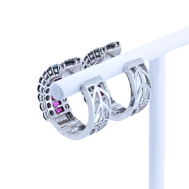 Three-Row Ruby and Diamond Hoop Earrings