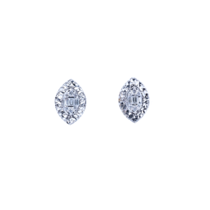 Baguette and Round Cut Diamond Stud Earrings