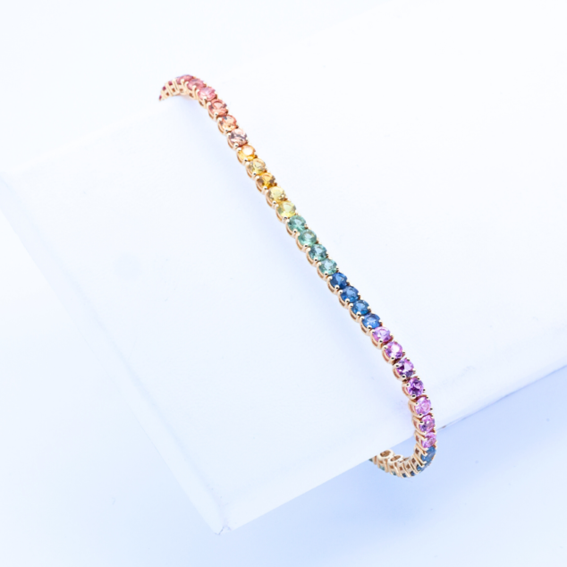 Round Cut Multi-Colored Saphire Tennis Bracelet