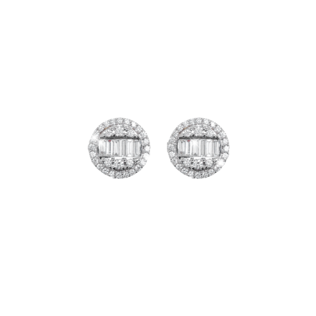 Baguette and Round Diamond Stud Earrings