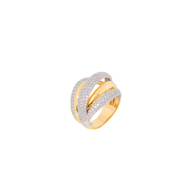 Two-Tone Crossover Round Cut Diamond Ring