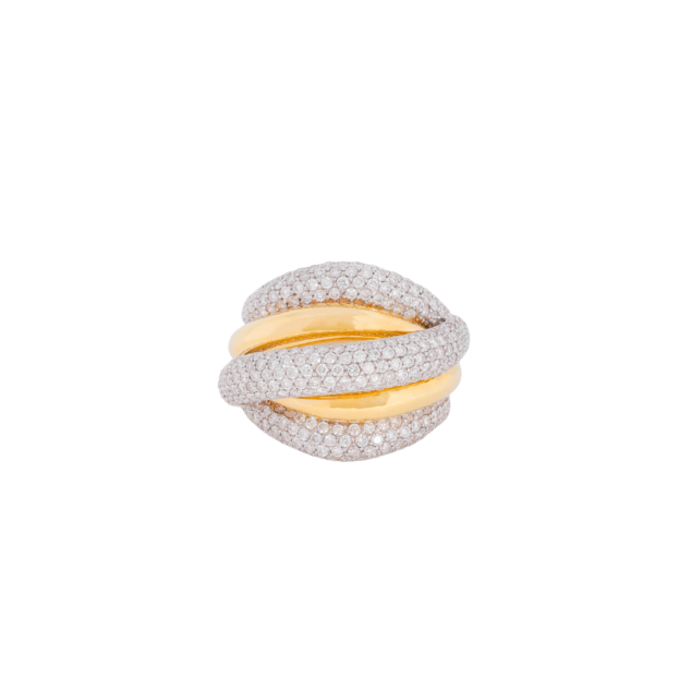 Two-Tone Crossover Round Cut Diamond Ring